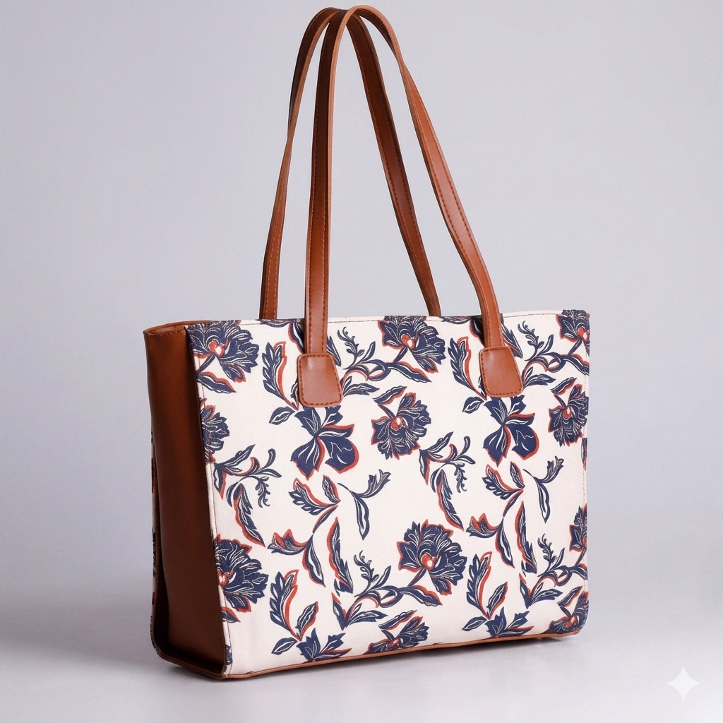 SIDE REXINE CANVAS TOTE