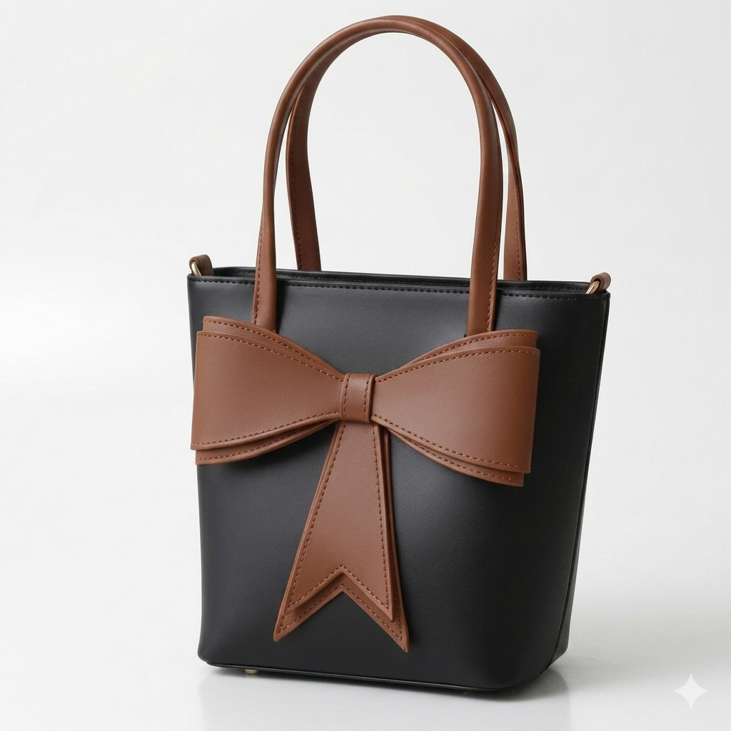 Brown bow tote bag