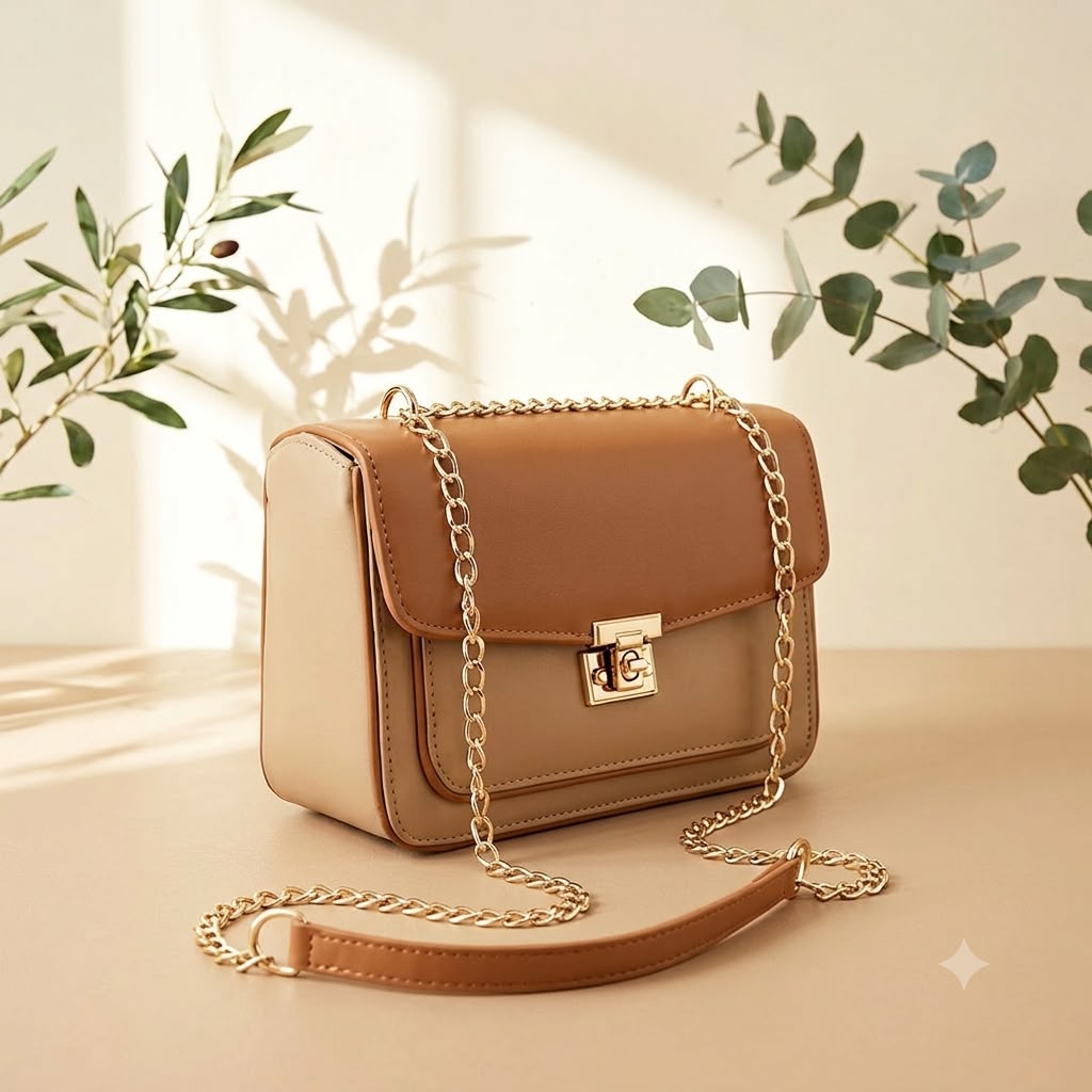 Brown beige hand bag