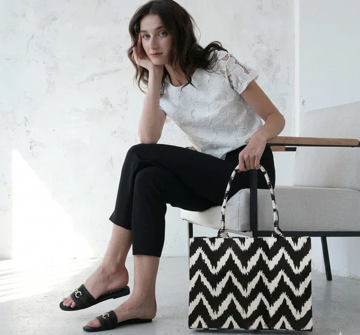Black off-white canvas tote bag