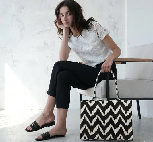 Black off-white canvas tote bag