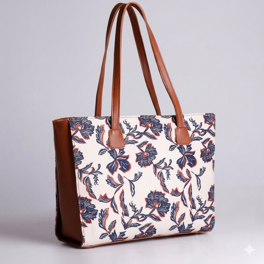 SIDE REXINE CANVAS TOTE