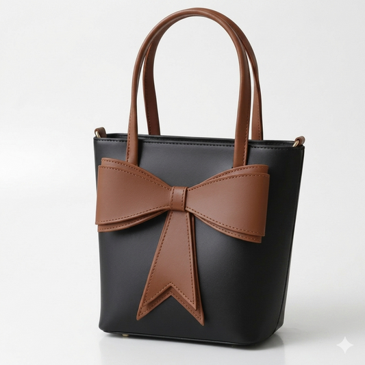 Brown bow tote bag