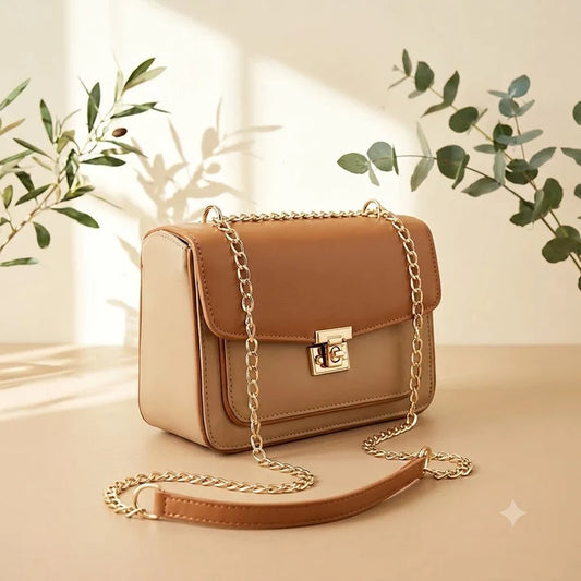 Brown beige hand bag